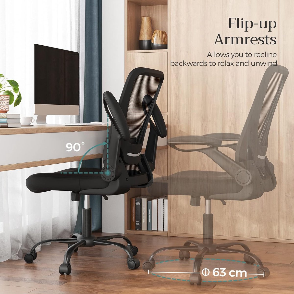 Ergonomische Bureaustoel – Kunststof – Rugleuning Verstelbaar – Mesh – Zwart thumbnail 5