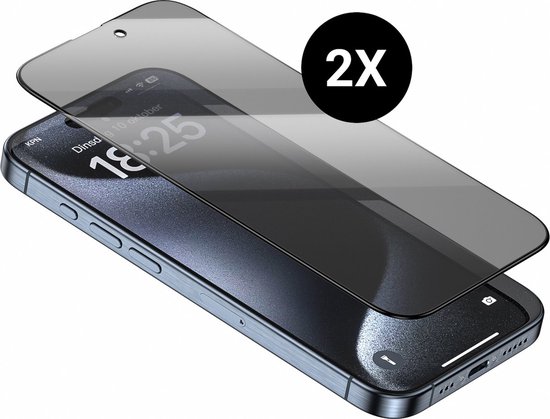 Protecteur d'écran iPhone 15 Pro Privacy - Glas trempé - 2 pièces - Verre de protection - Protecteur d'écran iPhone 15 Pro - Entièrement opaque