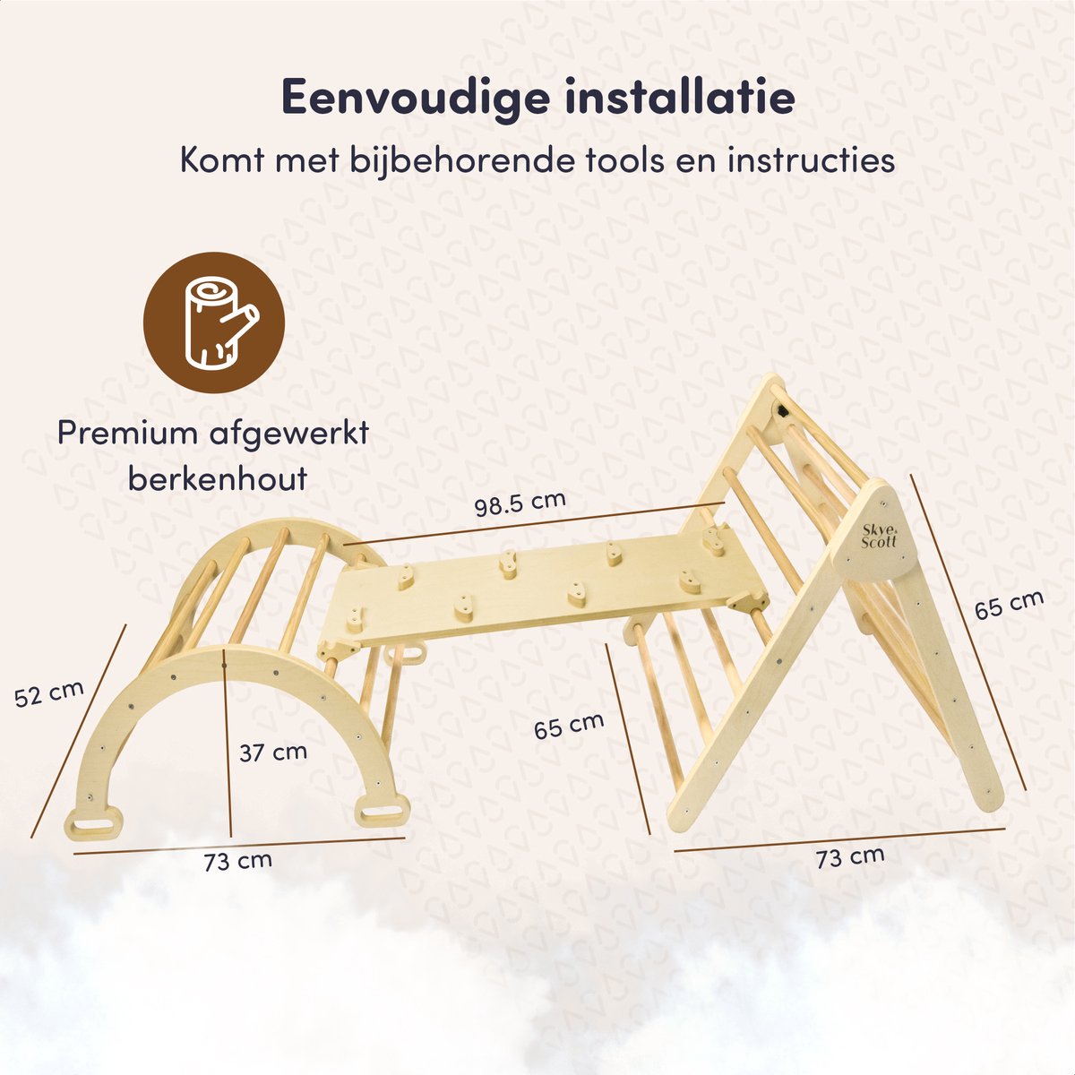 Skye & Scott Houten Klimrek - Pikler met Klimboog - Klimdriehoek met Glijbaan - Berkenhout — afbeelding 5