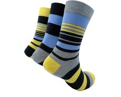 The Sockmaker - Sokken Heren - 3-Pack - Maat 40-46 - Duurzaam Bamboe & Naadloos - Gestreept Grijs met Geel