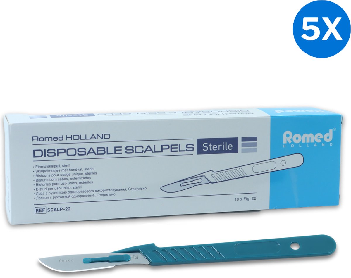 Goedkoopste Romed scalpelmesjes met handvat nummer 22 - Set van 5 doosjes Romed