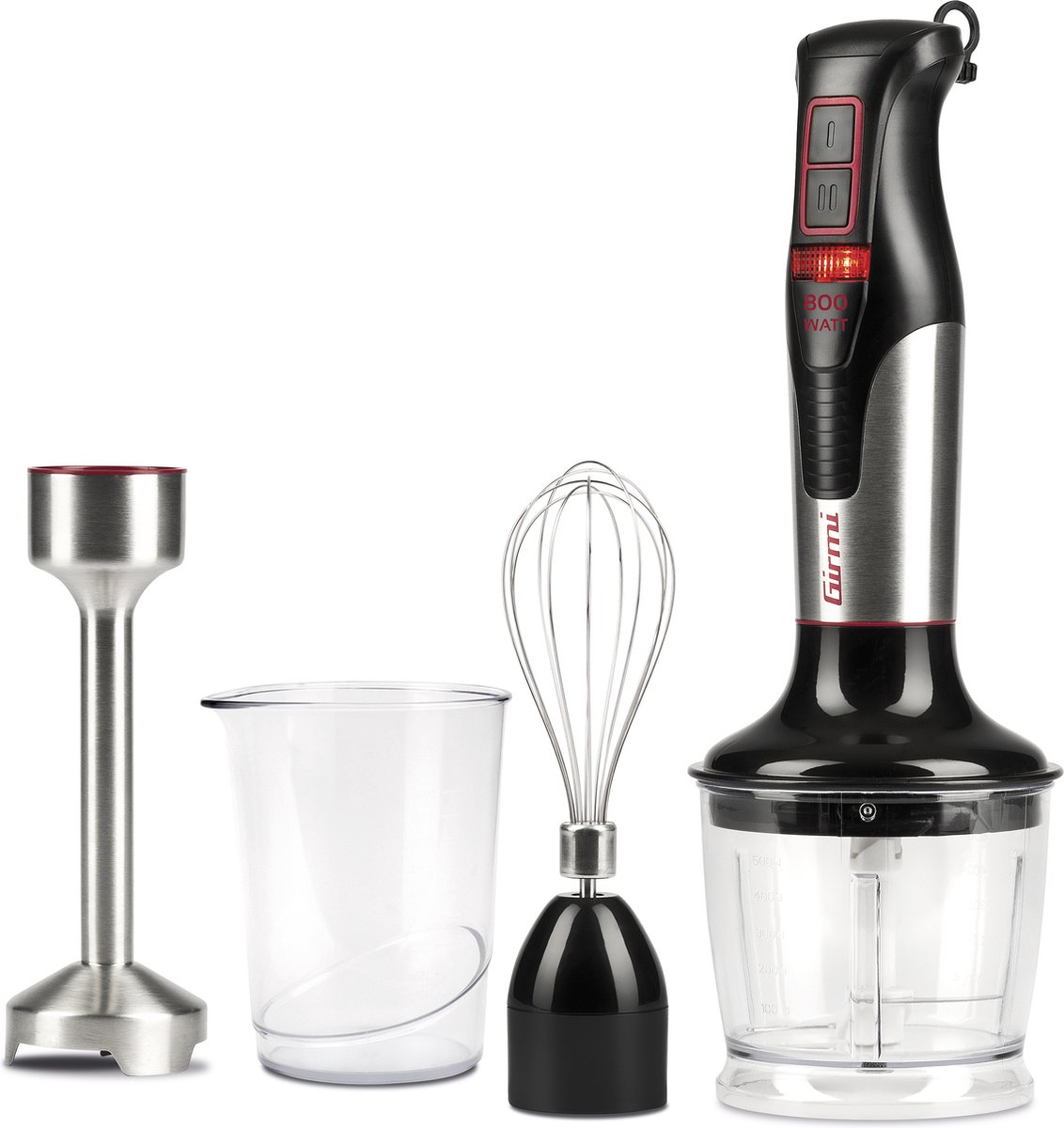Girmi MX3900 blender Staafmixer 800 W Zwart, Roestvrijstaal, Transparant