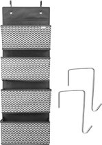 YOUDENOVA Organiseur Suspendu Porte - Rangement Avec 4 Grandes Poches Et Crochets Métalliques, Étagère Stable Pour Gain De Place, Noir