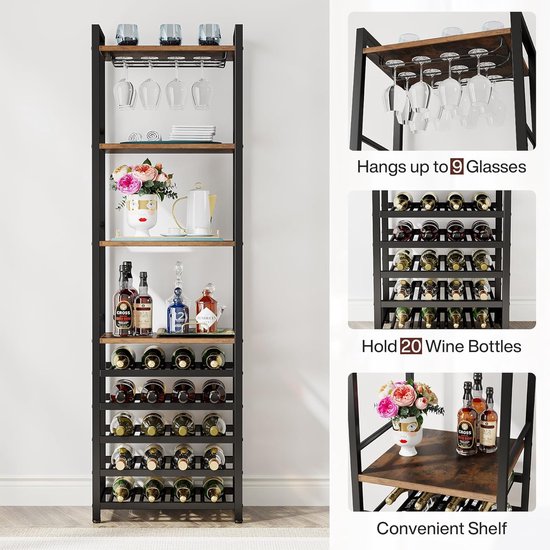 Svenska Living Wijnrek - 6 flessen - zwart - metaal - 38 x 84 x 18 cm
