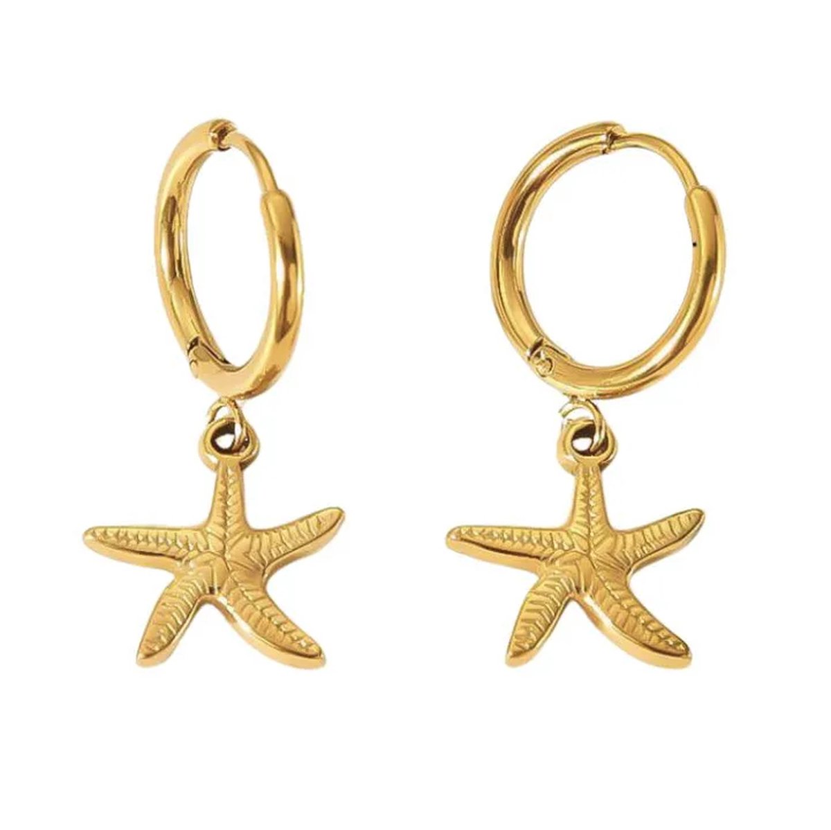 Oorbellen starfish Gold - RVS - gold plated - oorhangers - dames - beach look - zomer - nikkelvrij