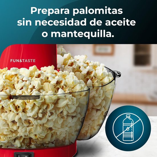 Machine à pop-corn 1200 W avec 4 récipients amovibles et une capacité de 4,5 L en rouge Cecotec
