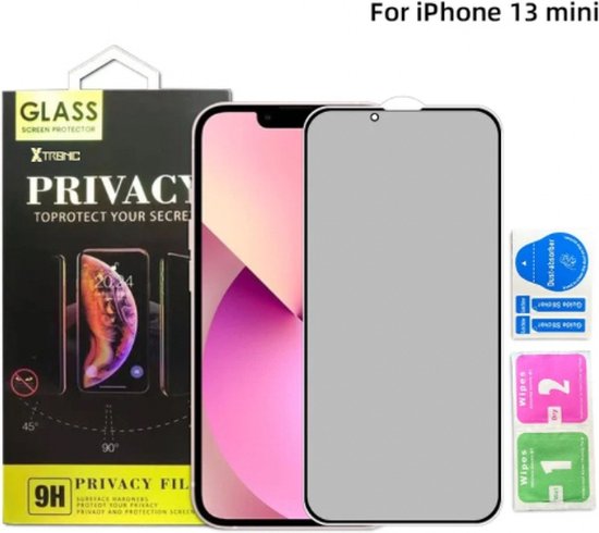 Screenprotector geschikt voor iPhone 13 mini - Extra Sterk en Veilig 9H Geharde Glasbescherming - Screenprotector Privacy