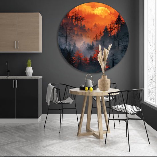 Tableau forêt - Cercles muraux nature - Cercles muraux Lune - Tableaux Classique - Tableau - Décoration chambre cercle mural forex 80x80 cm