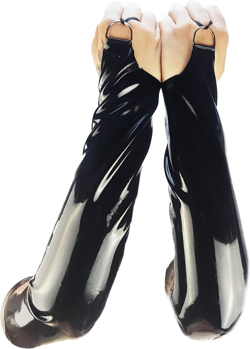 BNDGx® - 100% LATEX Handschoenen - Maat L/XL - Lang Zwart BDSM SM sexy glans handschoen vingerloos BDSM Rubber Fetish SM rollenspel kleding