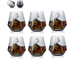 Whiskey glazen set van 6 - Diamant patroon - Water/sap tumbler - Scotch glas - 300 ml - Whisky glas - Modern design - Glaswerk voor bourbon/rum - Bar tumbler Image