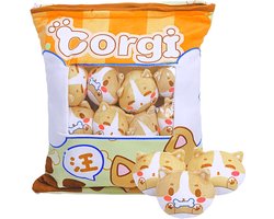 Klikkopers® - Kawaii Kussen Met 6 Baby's - Corgi Knuffel - Shib Inu Knuffel- Kawaii Knuffel - Kawaii Corhi Squishy Knuffel - 50CM