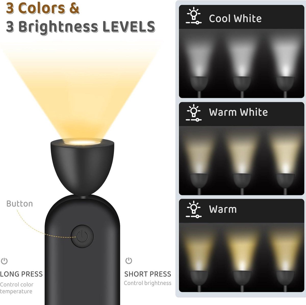 Draagbare led-leeslamp met 3 kleuren en 3 helderheidsniveaus - 360° opvouwbaar USB-leeslicht - geschikt voor reizen, breien en lezen op kantoor — cadeau in Gadgets - foto 5