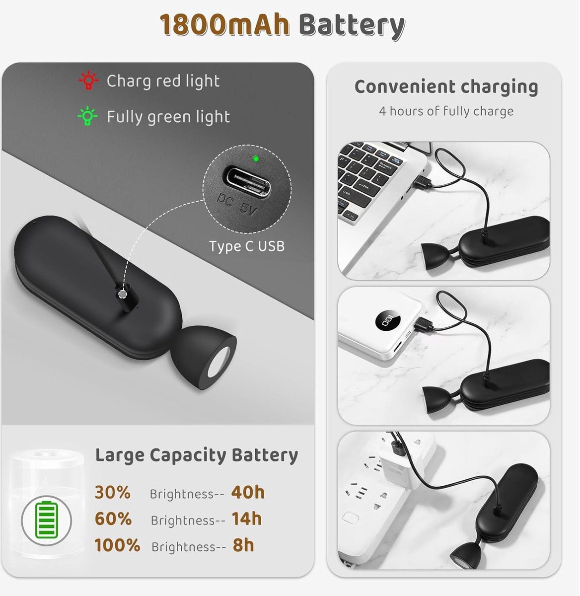 Draagbare led-leeslamp met 3 kleuren en 3 helderheidsniveaus - 360° opvouwbaar USB-leeslicht - geschikt voor reizen, breien en lezen op kantoor — cadeau in Gadgets - foto 3