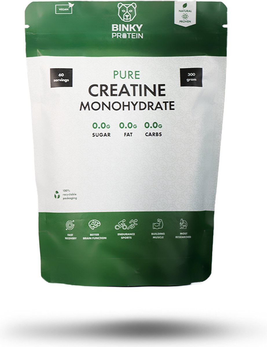 Goedkoopste Binky Protein-Pure Creatine Monohydraat-300 gram - Spieropbouw - Goed voor de hersenen - Beter herstel - Meer kracht en uithoudingsvermogen - 55 goed voor spierbehoud - 3-5 gram per dag