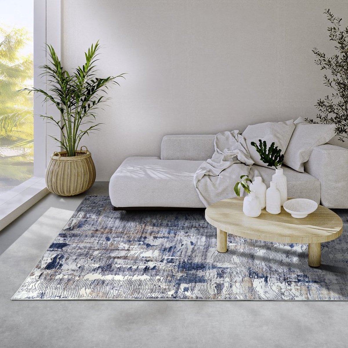 Flycarpets Elle Decoration - Imagination - Laagpolig Vloerkleed - Malard - Blauw / Beige - 160x230 cm