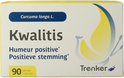 Gele en witte Trenker doos met de tekst Kwalitis, "Positieve stemming", 90 capsules.