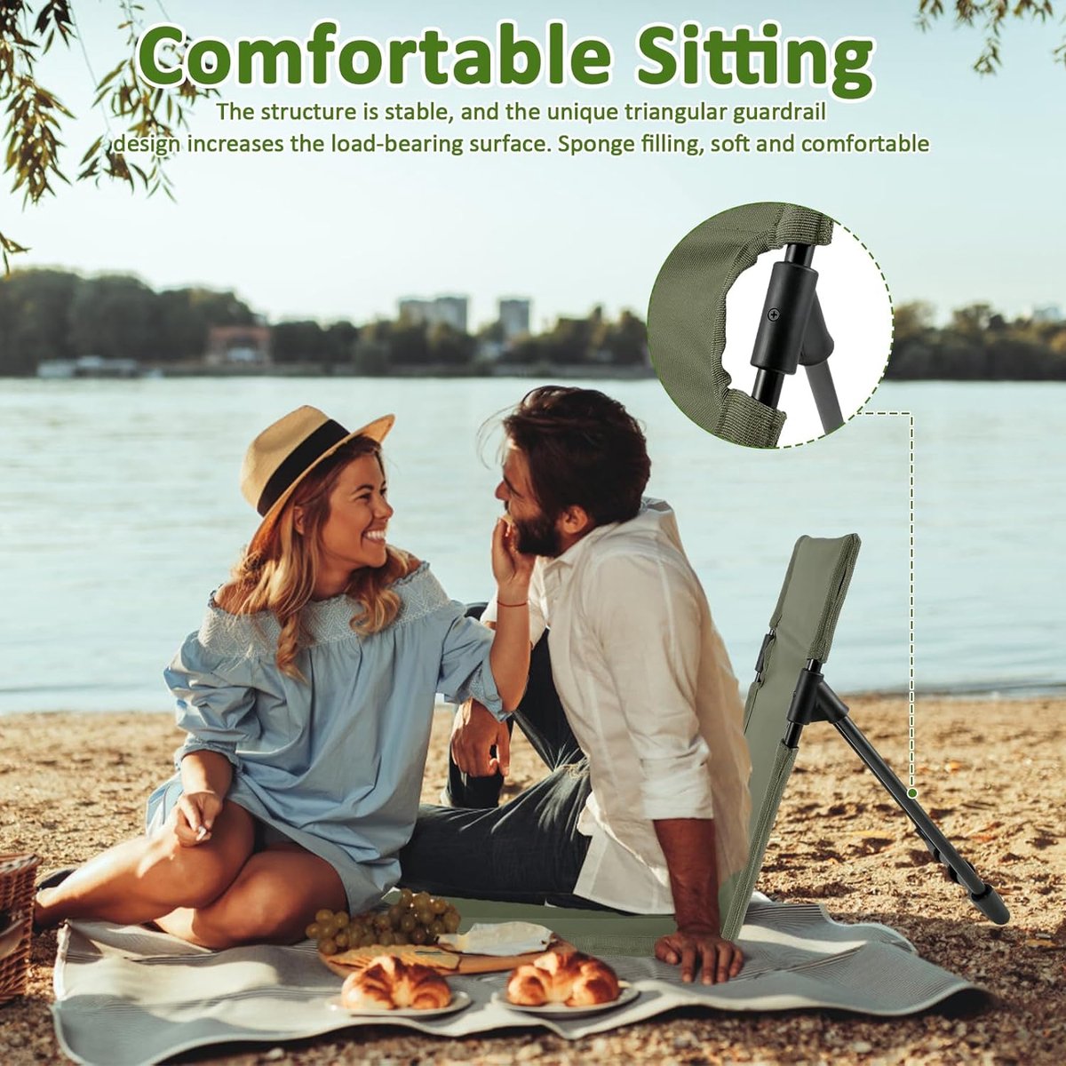 1Stuks(groente) opvouwbare kampeerstoel - Opvouwbare strandstoel - campingstoel buiten - draagbare opvouwbare campingstoel met opbergtas, lichtgewicht strandvloerstoel, strandloungestoel voor vissen, barbecues, wandelen,picknicken — cadeau in Sport & Outdoor - foto 4