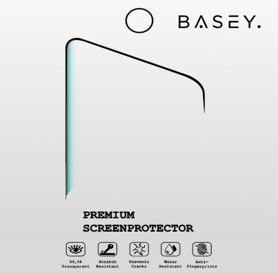 BASEY. Premium screenprotector, 99,9% transparant, krasbestendig, voorkomt barsten, waterbestendig en anti-vingerafdrukken.