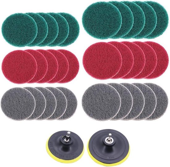 Foto: 32 pcs scrub pads 4 1 inch drill brush set for power scrubber cleaning kitchen bathroom car polishing basin bathtub with disc holder