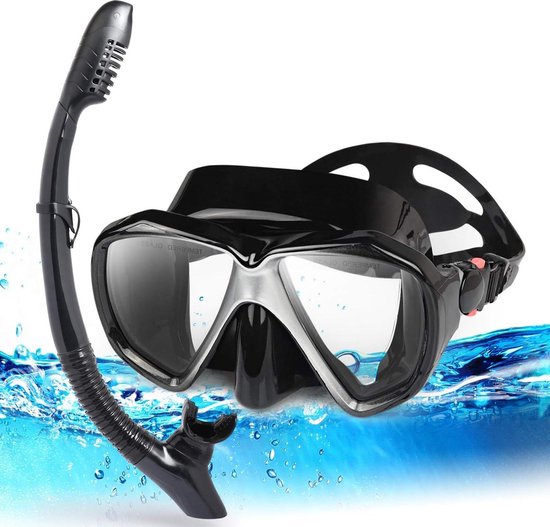 Foto: Panoramisch hd snorkelduikmasker anti mist duikbril gehard glas volwassen jeugd zwembril duiken snorkelen zwemmen zwart set