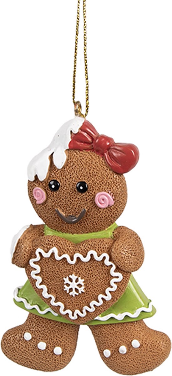 Clayre & Eef Kersthanger Gingerbread man 5x1x8 cm Bruin Polyresin