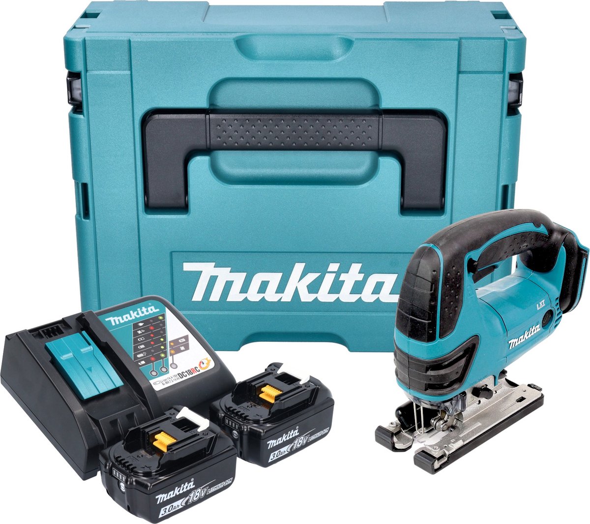 Makita DJV 180 RFXJ accu-decoupeerzaag 18 V 135 mm + 2x accu 3,0 Ah + oplader + Makpac