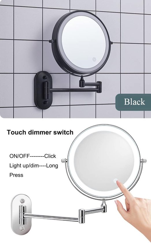Miroir Maquillage LED Grossissant 3X – Mural Pivotant 360° Avec Bras Extensible – Argent 20cm