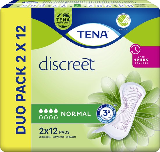 TENA Discreet Normal duo pack 2x12 pads. Tot 12 uur droog.