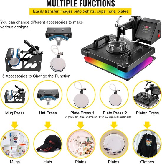 Wildor Warmte Pers Machine Heat Press 5 in 1 Drukker Kleding Bedrukken Mok. bol