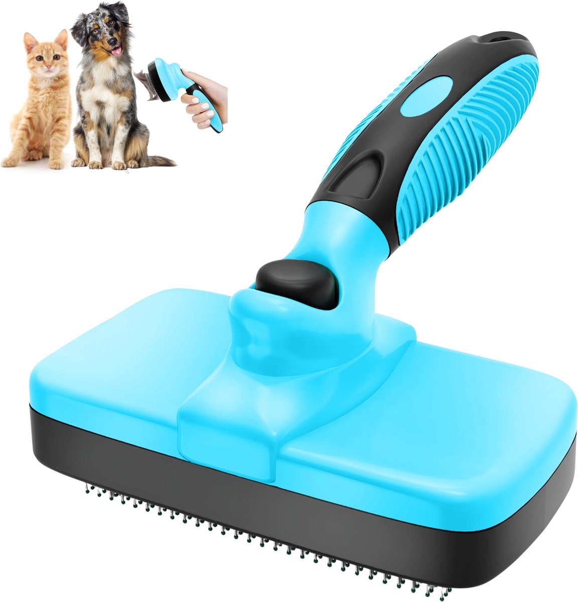 JAXY Kattenborstel - Hondenborstel - Hondenkam - Hondenborstel Langharig/Kortharig - Hondenhaar Verwijderaar - Haarverwijderaar voor Huisdieren - Groomer - Slickerborstel - Borstel Hond - Blauw