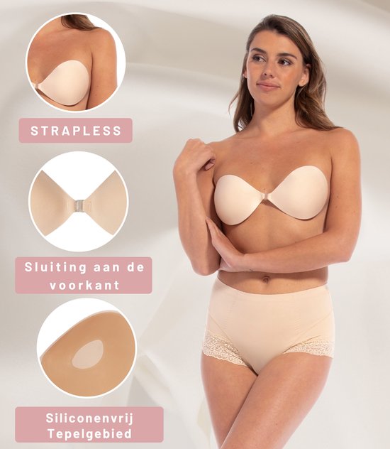 Plak bh - Plack bh push up - Zelfklevende bh - Plak beha- Beige - Maat B - MAGIC Bodyfashion Backless Beauty Beha - Strapless bh - Bh accessoires - Bh zonder bandjes - Bh voor open rug