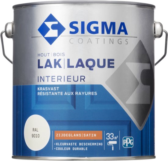 Sigma Coatings verfbus in zilver en blauw voor interieur lak RAL 9010 met krasvaste, zijdeglans afwerking.