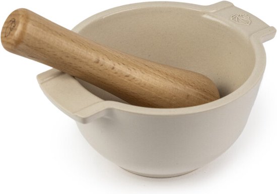 Naturally Med vijzel en stamper van olijfhout, rustiek - 14 cm