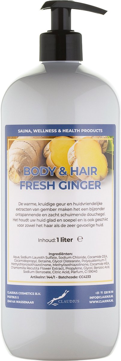 Goedkoopste Body & Hair Fresh Ginger 1 liter - met gratis pomp - 2 in 1 voor lichaam en haar.