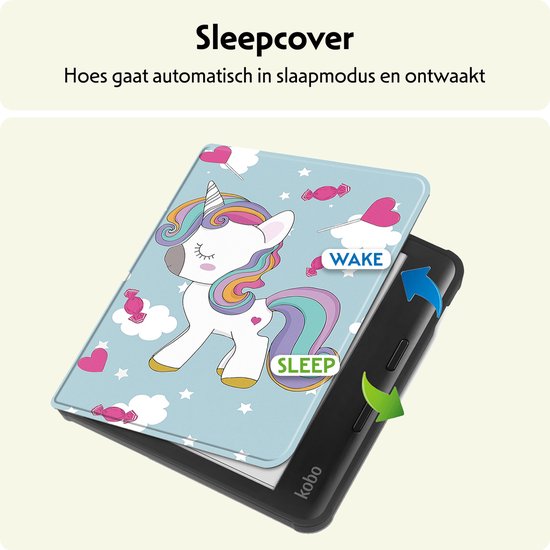 Hoesje Geschikt voor Kobo Libra Colour Hoes Bescherm Hoesje Case Sleep Cover - Hoes Geschikt voor Kobo Libra Colour Hoesje - Eenhoorn van Hoesje  — afbeelding 3