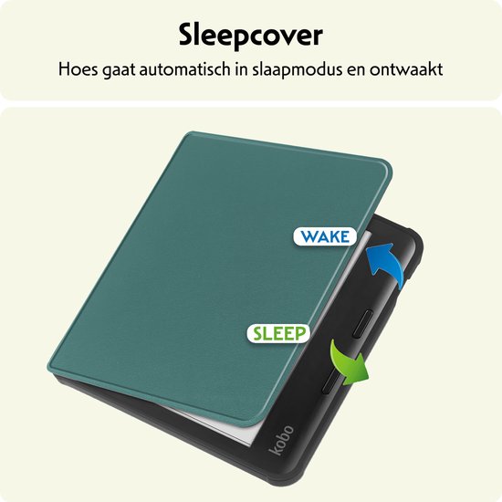 Hoesje Geschikt voor Kobo Libra Colour Hoes Bescherm Hoesje Case Sleep Cover - Hoes Geschikt voor Kobo Libra Colour Hoesje - Donkergroen van Hoesje  — afbeelding 3
