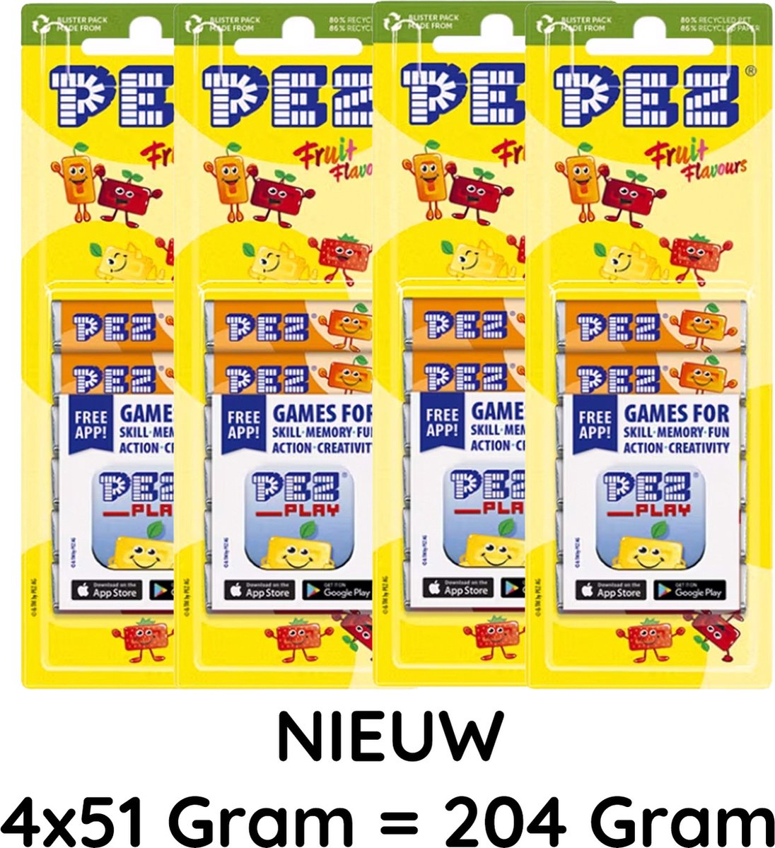 PEZ Refill 8-pack - fruitmuntjes - 4 stuks - 256g