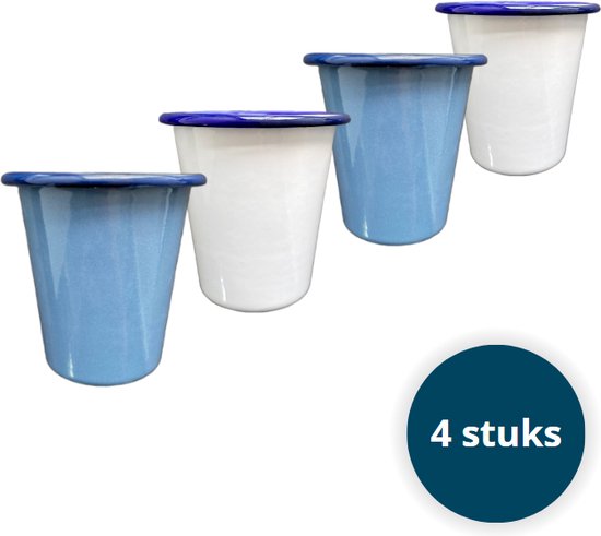 Set van 4 geëmailleerde kampeermokken, draagbare geëmailleerde bekers