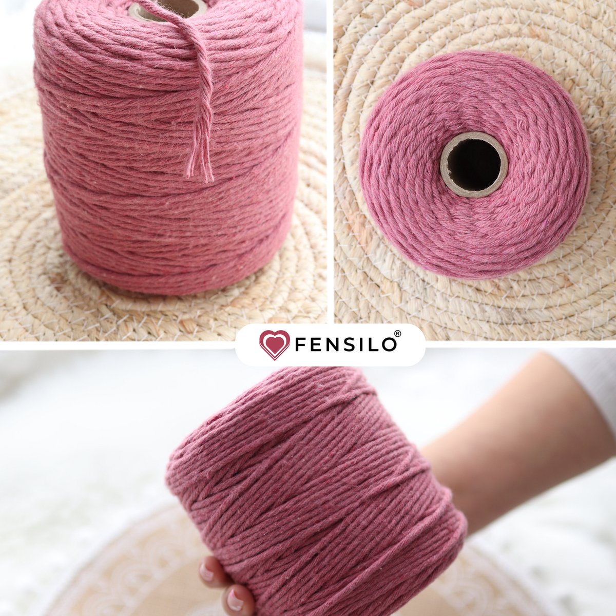 3mm x 200m Rosa - Dusty Pink macramé katoenen koord Macrame Touw|kleuren om mee te knutselen|Garen voor Wandkleed en Plantenhanger Zelf Maken|Dromenvanger||engel van macramé — afbeelding 5