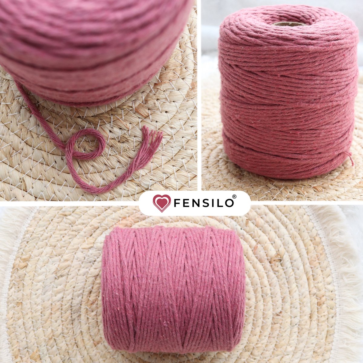 3mm x 200m Rosa - Dusty Pink macramé katoenen koord Macrame Touw|kleuren om mee te knutselen|Garen voor Wandkleed en Plantenhanger Zelf Maken|Dromenvanger||engel van macramé — afbeelding 3