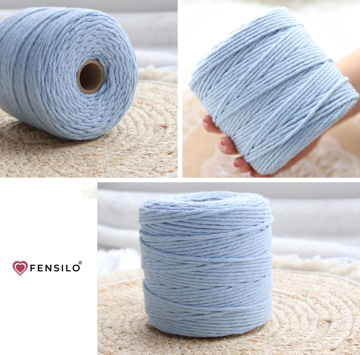 3mm x 200m Blauw macramé katoenen koord Macrame Touw|kleuren om mee te knutselen|Garen voor Wandkleed en Plantenhanger Zelf Maken|Dromenvanger||engel van macramé — afbeelding 5