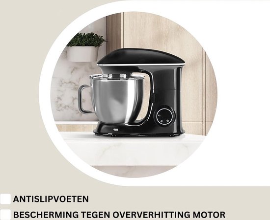 Luxe Deegmachine met Spatbescherming - Deegmachine voor Zwaar Deeg - Met Deeghaak en Garde - Kneedmachine - Keukenmachine - Deegmixer met 7 Standen - Zilver van LUX — afbeelding 2