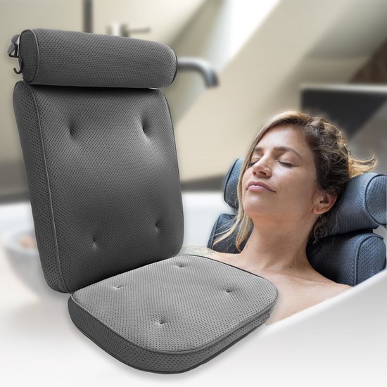 HelloBath® - Luxe Badkussen (afritsbaar) - Kussen voor in bad - Nek- en rugondersteuning in bad - Badzitje - Cool Grey