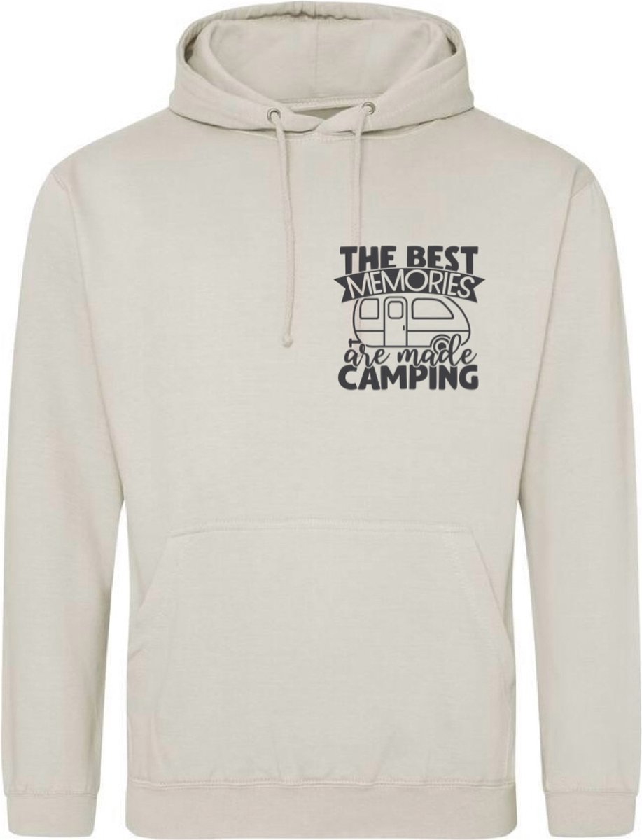 Camping hoodie - Hoodie Beige - The best memories are made camping - Dames en Heren - Maat XXL