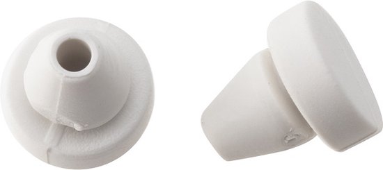 Witte kozijnbuffers, rond en taps toelopend.