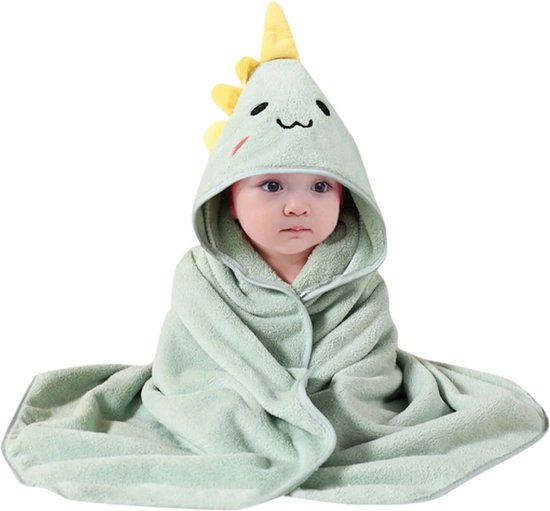 Groene Dinosaurus - Badcape - Baby Handdoek - Zachte Poncho - Badhanddoek - Met Capuchon - Badponcho - Dieren - Baby fleecedeken - Baby en Peuters - 0-3 jaar - Babydeken - Babycape - Wikkeldeken - Kraamcadeau - Handdoek - Kleuter - Multifunctionele