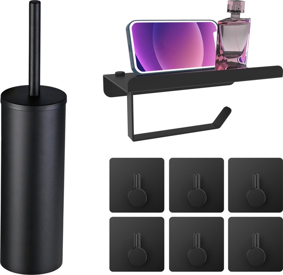 Toiletaccessoireset 3 delig - Zwart - Toiletborstelhouder - Handdoekhaakjes - Toiletrolhouder- Luxe Toilet Set