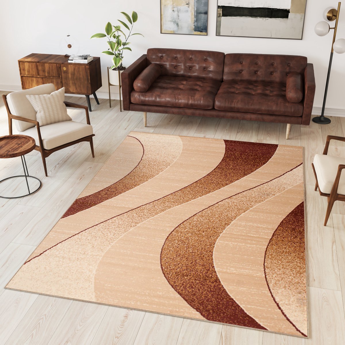 Tapiso Dream Vloerkleed Beige Modern Abstract Woonkamer Tapijt Maat- 80x150