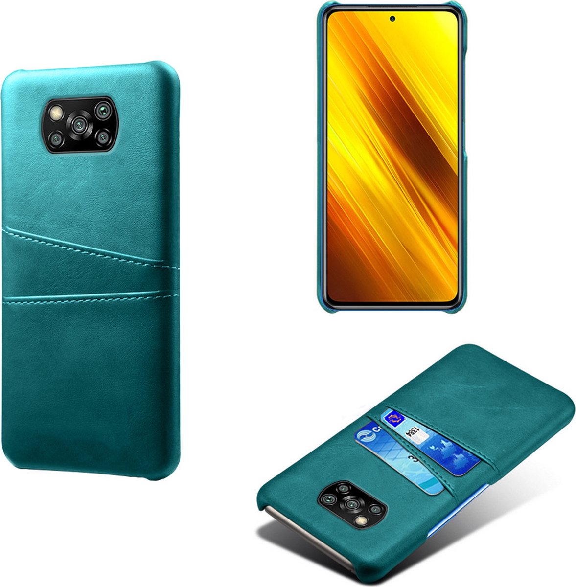 Backcover met Opbergvakjes + Screenprotector voor Xiaomi Poco X3 / X3 NFC / X3 Pro _ Groen