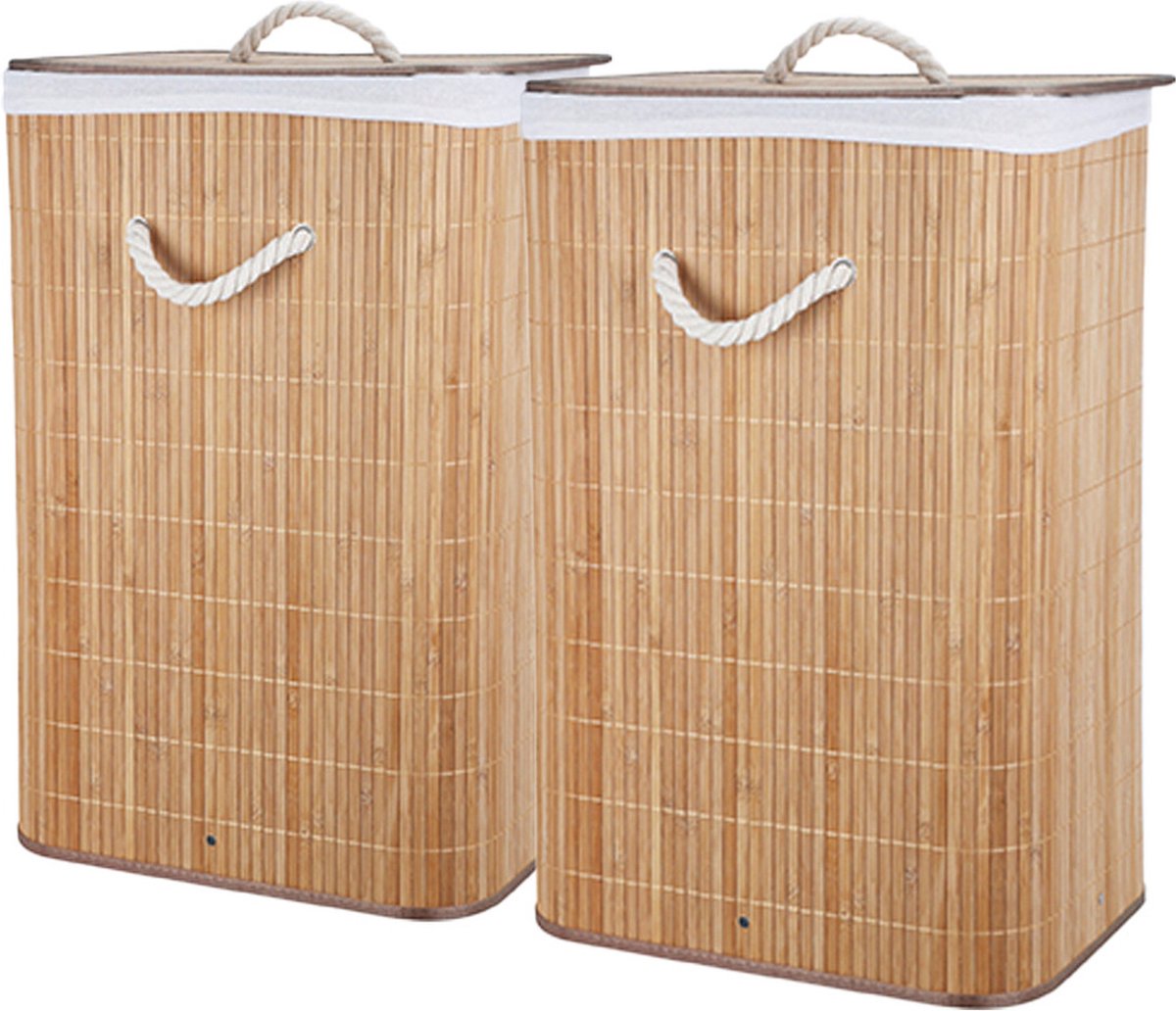 Goedkoopste Storage Solutions Wasmand - 2x - bamboe hout - met deksel - naturel - 40 x 30 x 60 cm - 70 liter - opvouwbaar